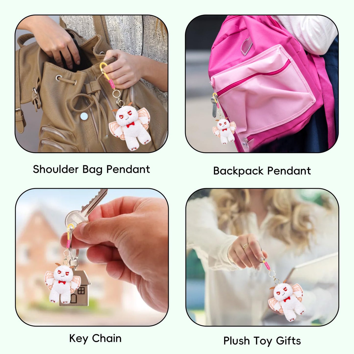 Silk Moth Plush Keychain Toy, Cute Silk Moths Stuffed Animal Figure Keychain 6.5in, Cute Removable Plushie Figure as Gift for Your Friends