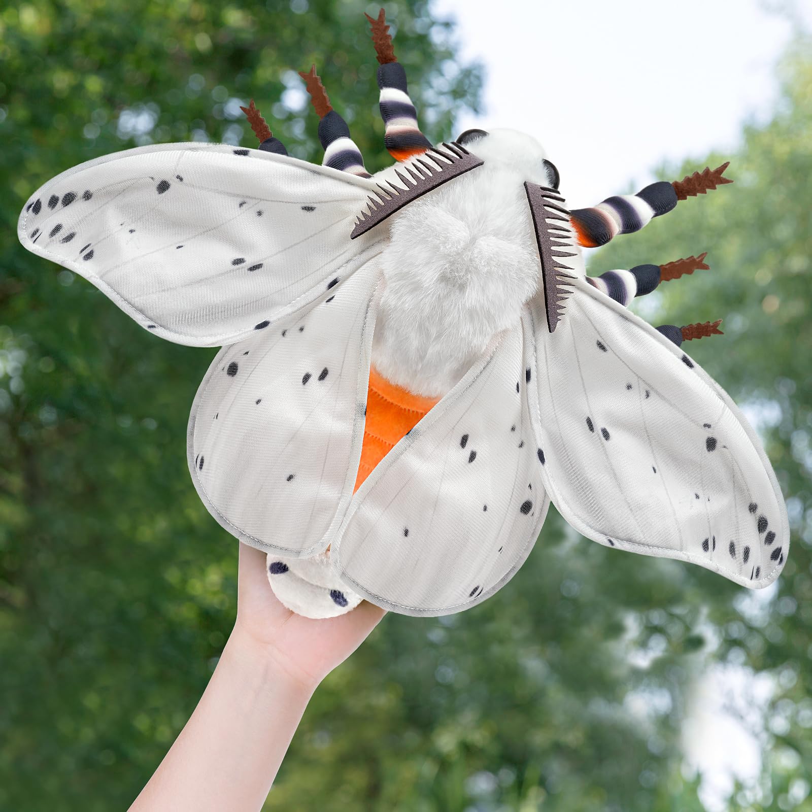 White Ermine Moth Plush Toy - Realistic White Ermine Moth Stuffed Animals 11in