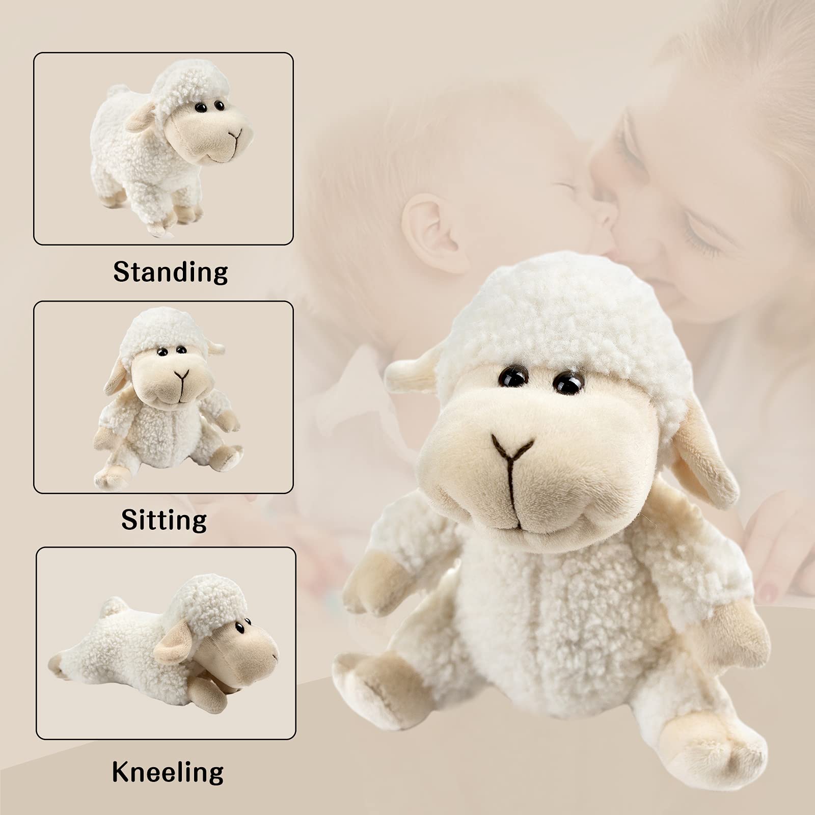 3 Pcs Stuffed Sheep Animals, 6.5 inch - 8.8 inch Cute Lamb Plush Toy as Gift for Your Kids (Sitting, Standing, Lying)