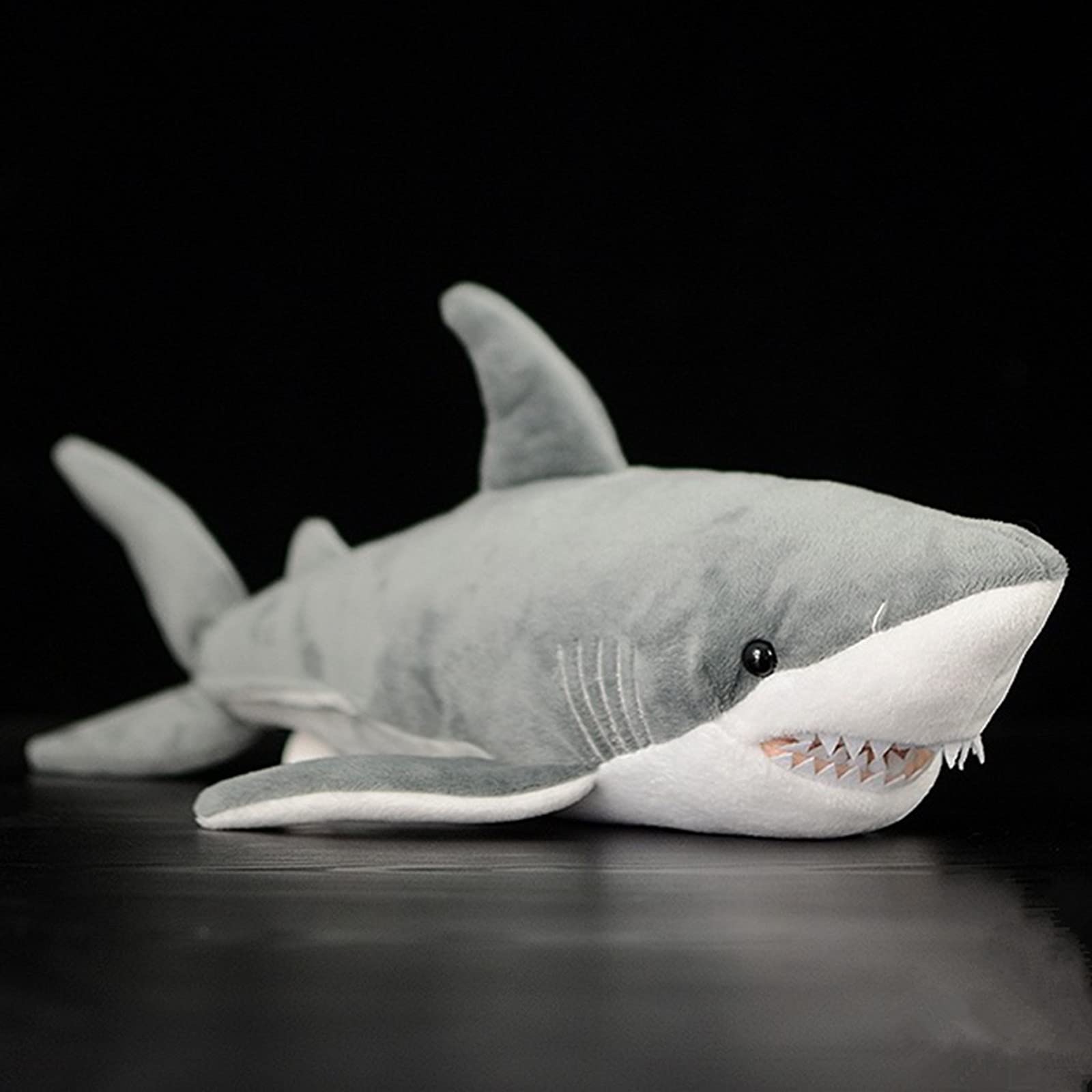 Simulation Great White Shark Plush Toy, Grey Lifelike Long Great White Shark Stuffed Toys