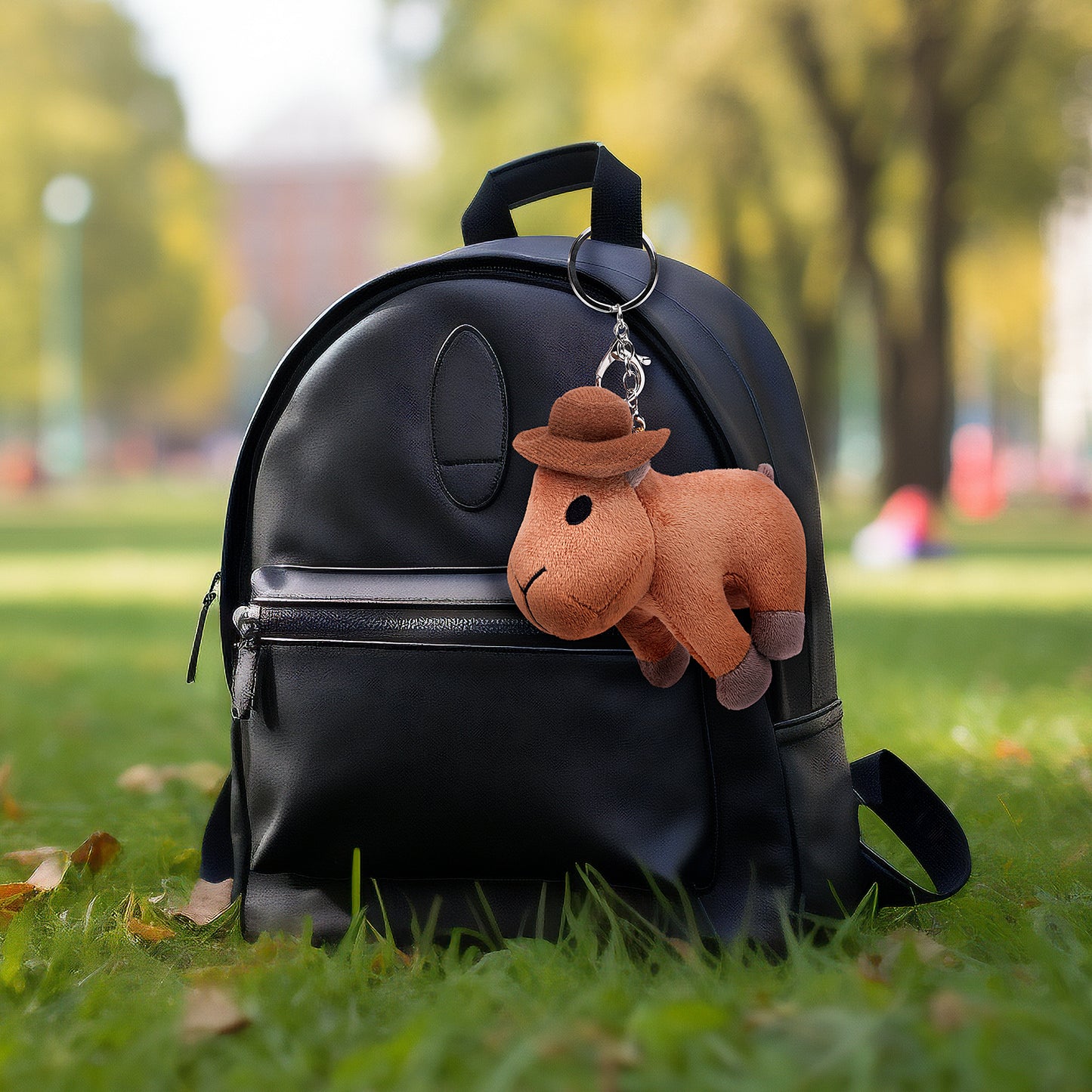 Capybara wearing hat keychain Keychain Toy, Realistic Capybara Stuffed Animals Keyring Pendant