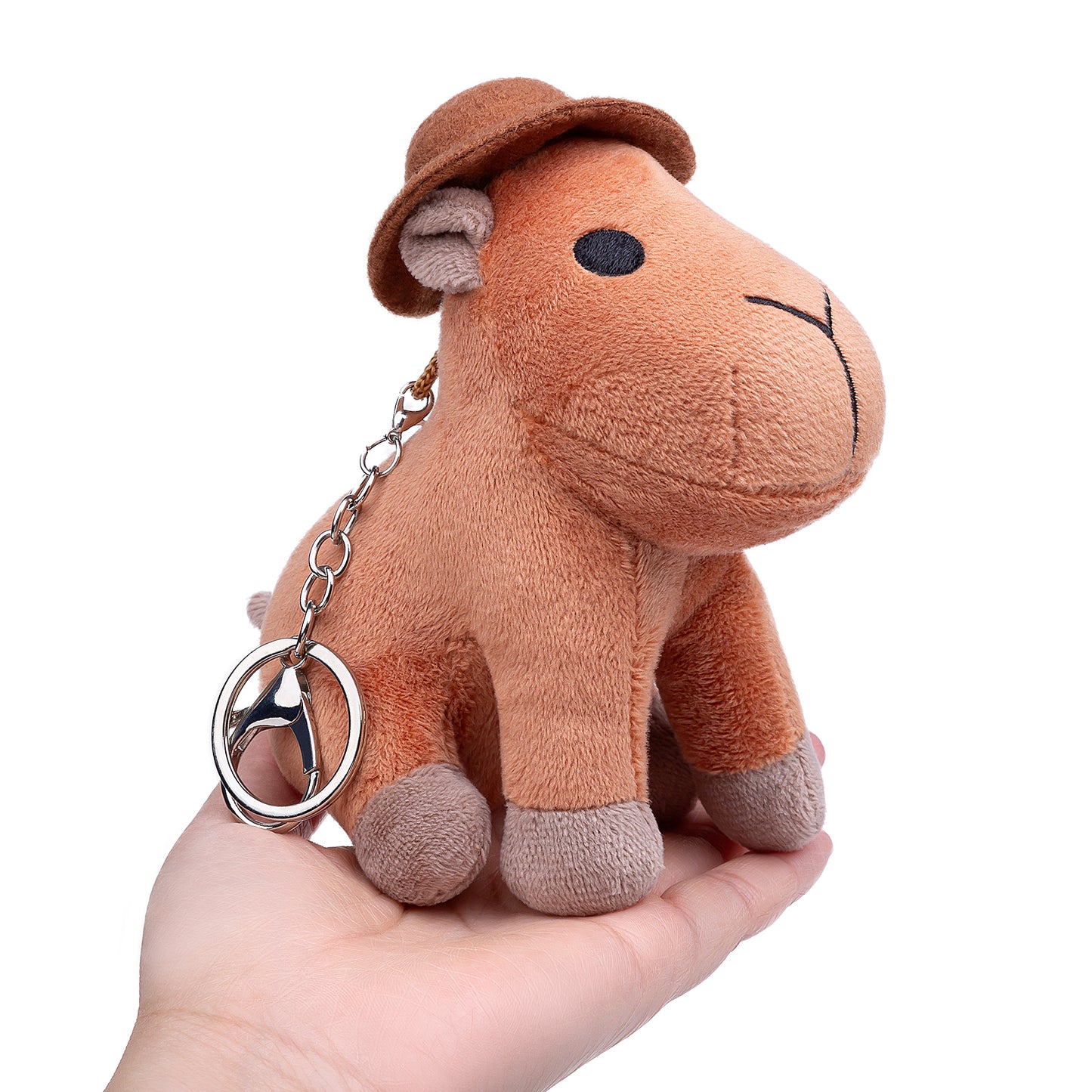 Capybara wearing hat keychain Keychain Toy, Realistic Capybara Stuffed Animals Keyring Pendant
