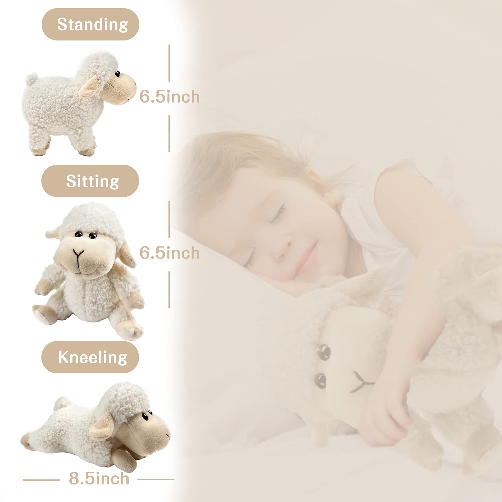 3 Pcs Stuffed Sheep Animals, 6.5 inch - 8.8 inch Cute Lamb Plush Toy as Gift for Your Kids (Sitting, Standing, Lying)