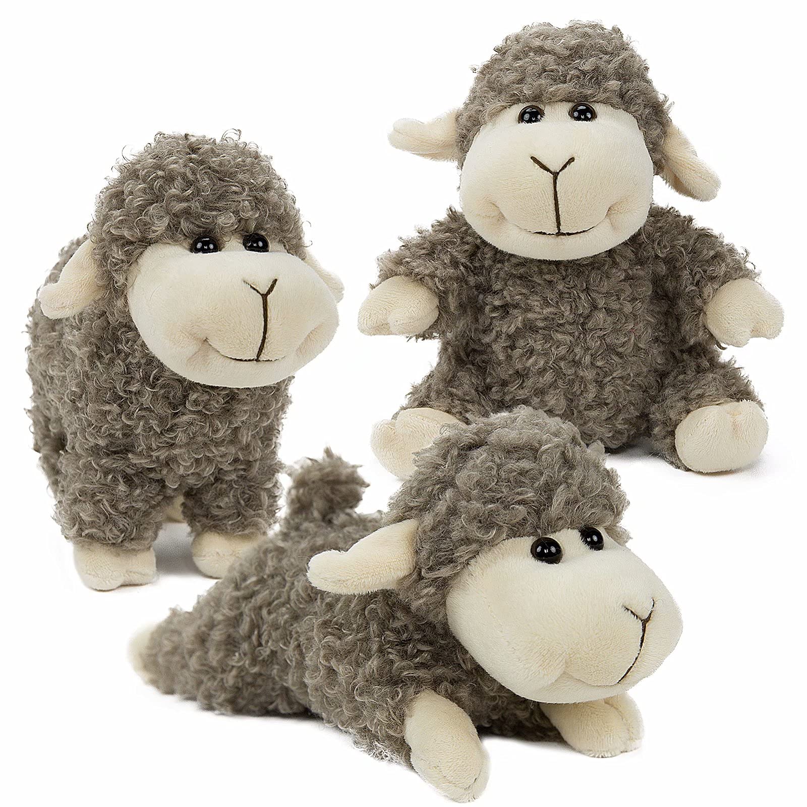 3 Pcs Stuffed Sheep Animals, 6.5 inch - 8.8 inch Cute Lamb Plush Toy as Gift for Your Kids (Sitting, Standing, Lying)