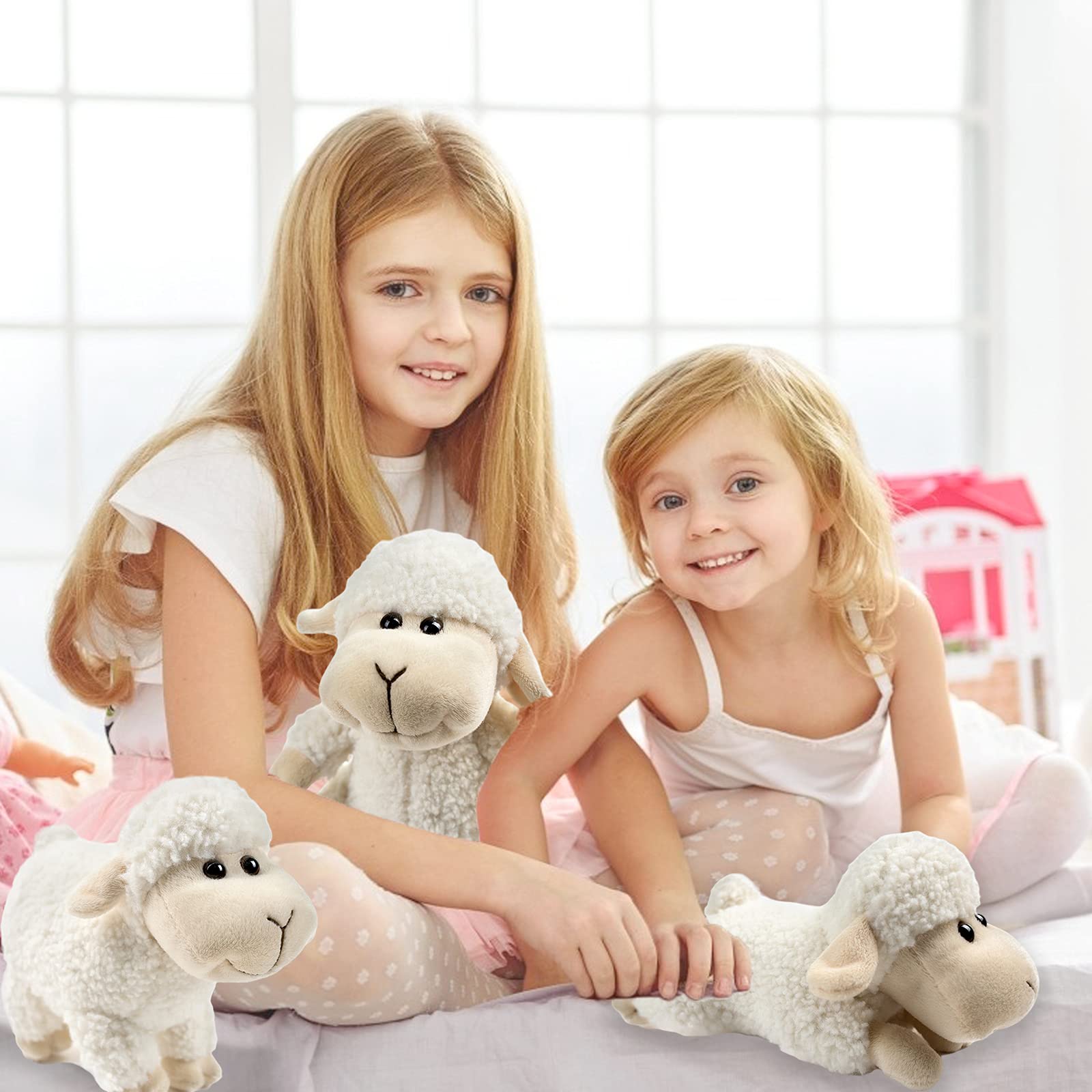 3 Pcs Stuffed Sheep Animals, 6.5 inch - 8.8 inch Cute Lamb Plush Toy as Gift for Your Kids (Sitting, Standing, Lying)
