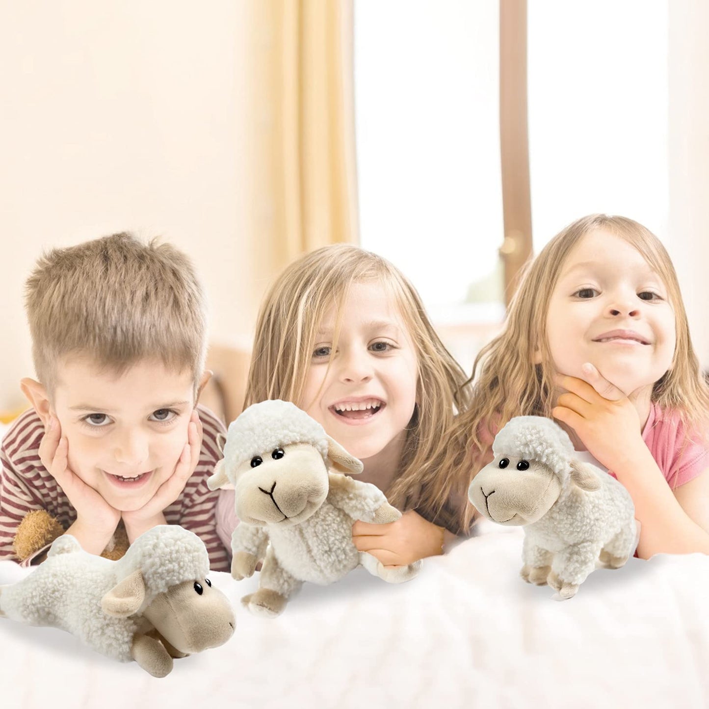 3 Pcs Stuffed Sheep Animals, 6.5 inch - 8.8 inch Cute Lamb Plush Toy as Gift for Your Kids (Sitting, Standing, Lying)
