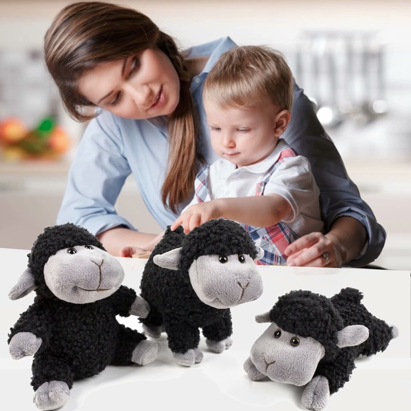 3 Pcs Stuffed Sheep Animals, 6.5 inch - 8.8 inch Cute Lamb Plush Toy as Gift for Your Kids (Sitting, Standing, Lying)