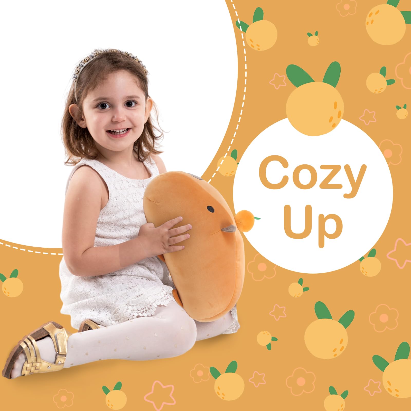 Capybara Stuffed Animals with 3 Small CapybaraPlush Toys, 4Piece Soft Capybara Stuffed Animals Zippers with Tangerine Playset, Capybara Mom with Babies