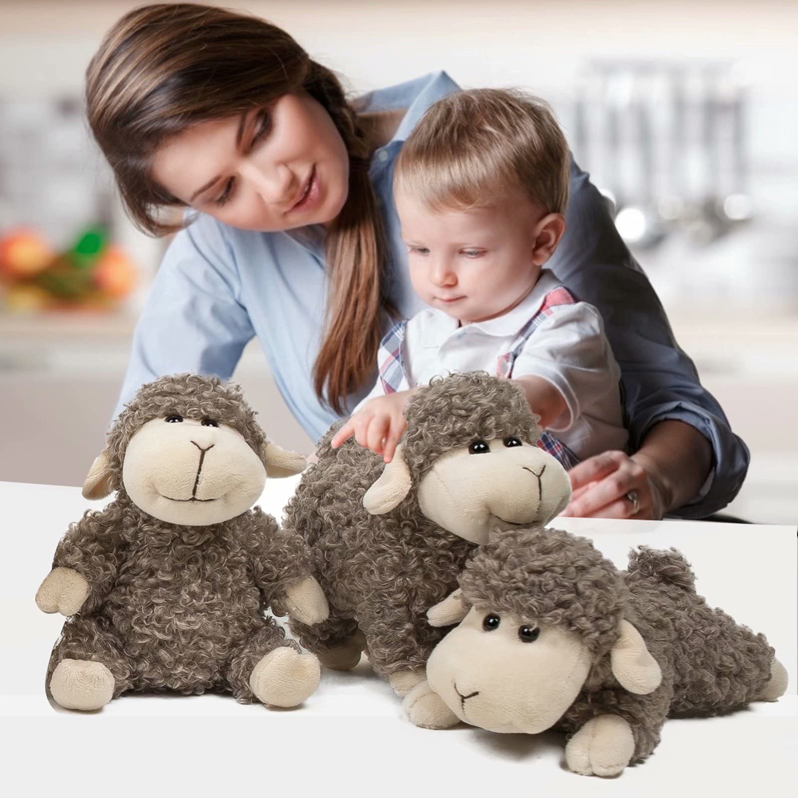 3 Pcs Stuffed Sheep Animals, 6.5 inch - 8.8 inch Cute Lamb Plush Toy as Gift for Your Kids (Sitting, Standing, Lying)