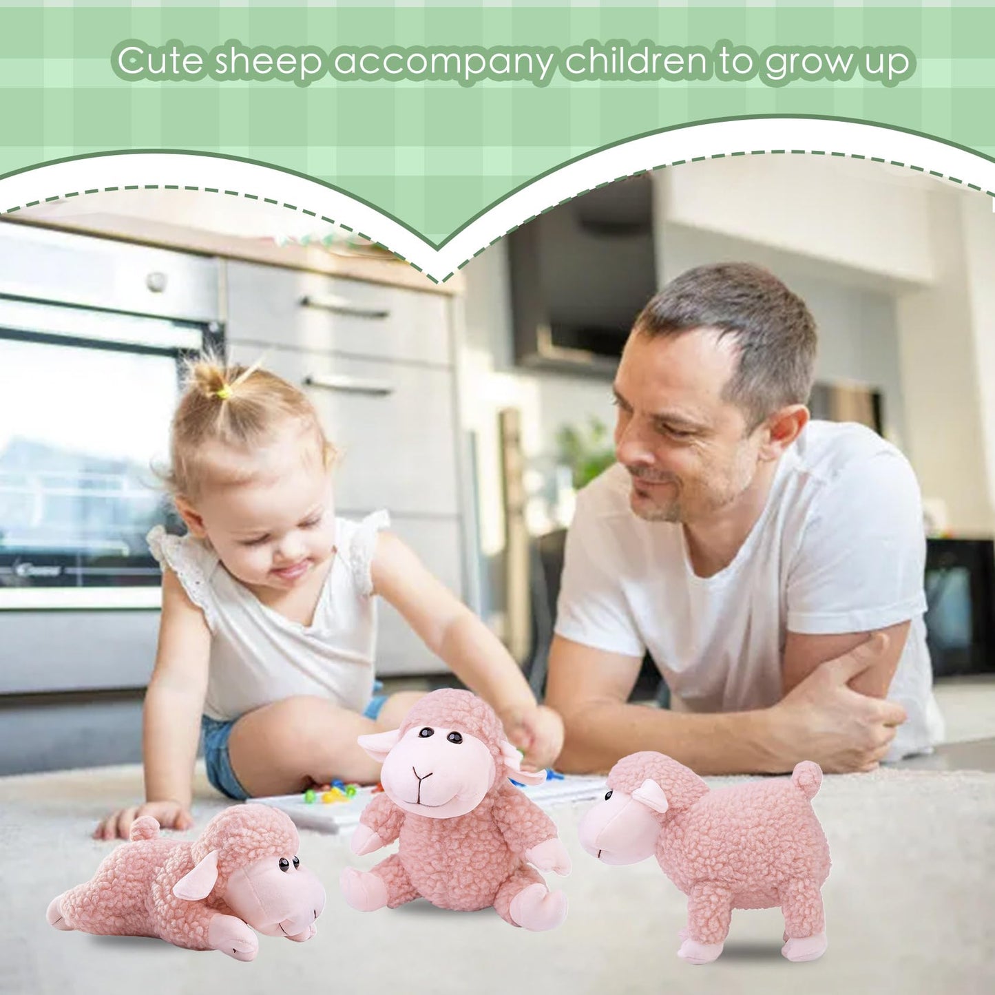 3 Pcs Stuffed Sheep Animals, 6.5 inch - 8.8 inch Cute Lamb Plush Toy as Gift for Your Kids (Sitting, Standing, Lying)