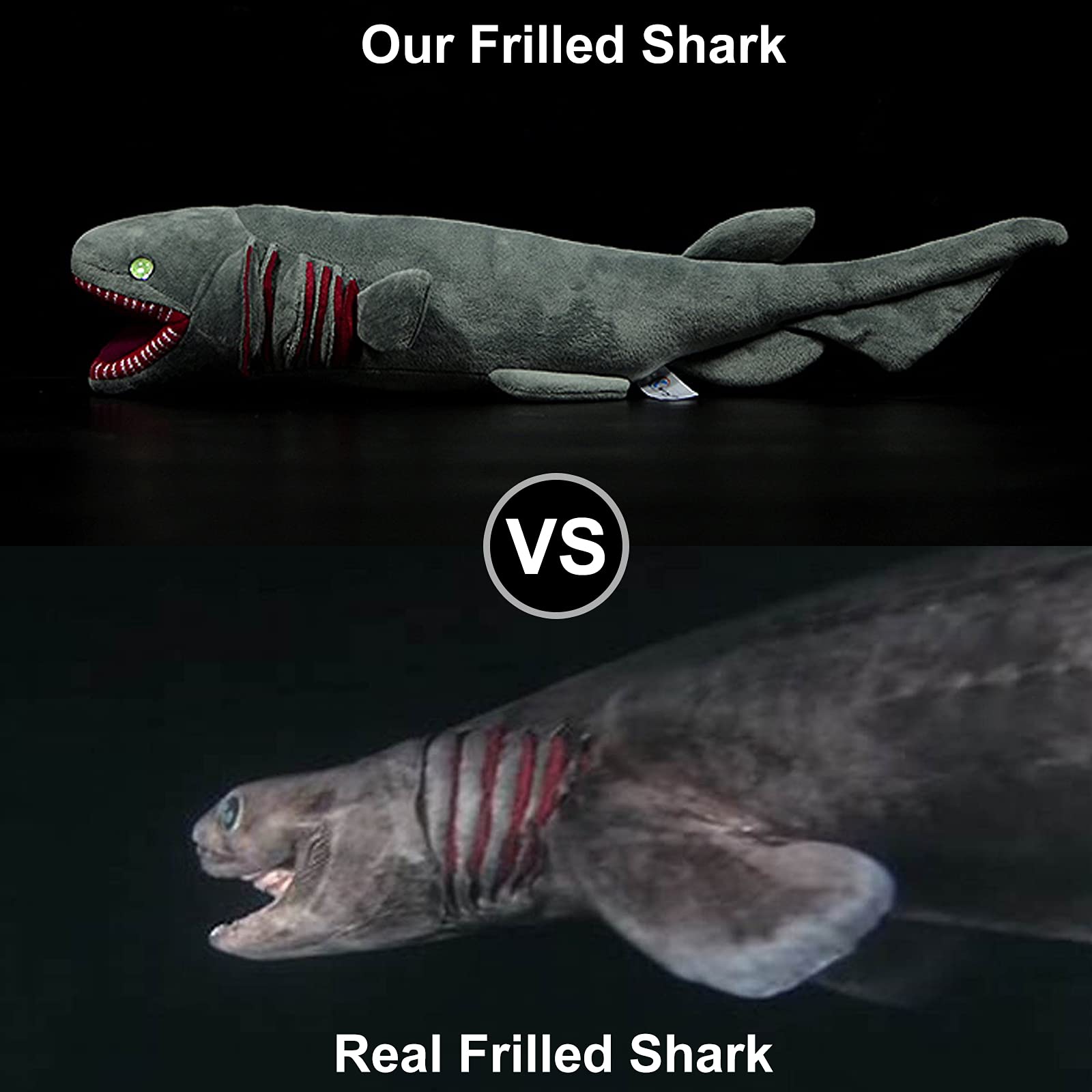 Realistic Frilled Shark Plush Toy, Simulation Grey Lifelike Frilled Six Gill Shark Stuffed Toys