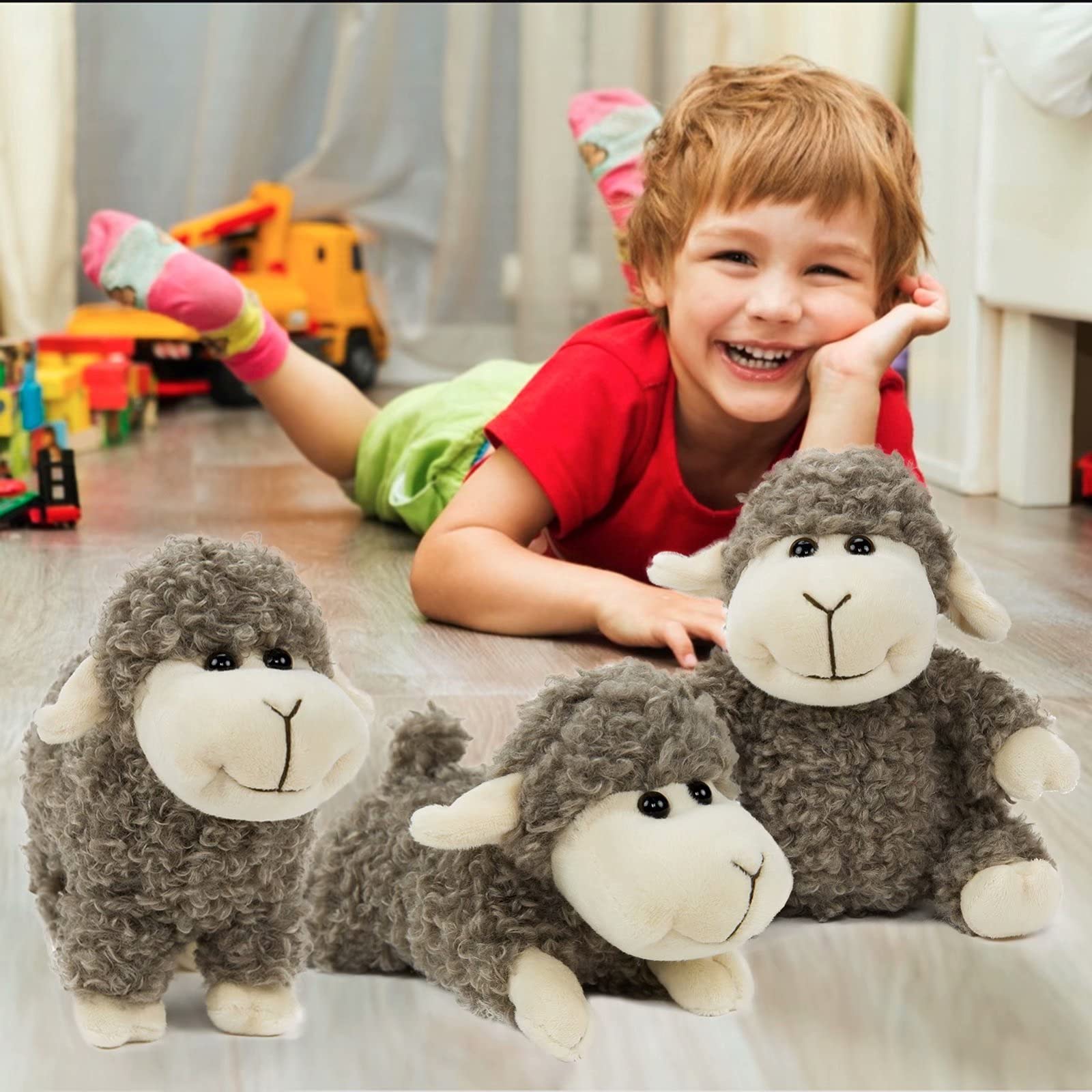 3 Pcs Stuffed Sheep Animals, 6.5 inch - 8.8 inch Cute Lamb Plush Toy as Gift for Your Kids (Sitting, Standing, Lying)