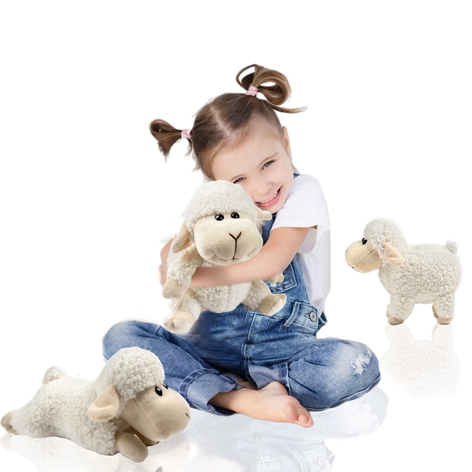 3 Pcs Stuffed Sheep Animals, 6.5 inch - 8.8 inch Cute Lamb Plush Toy as Gift for Your Kids (Sitting, Standing, Lying)