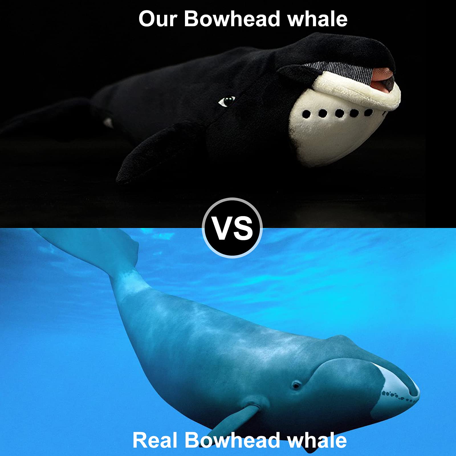 Simulation Bowhead Whale Plush Toy, Black Long Lifelike Whale Stuffed Toys