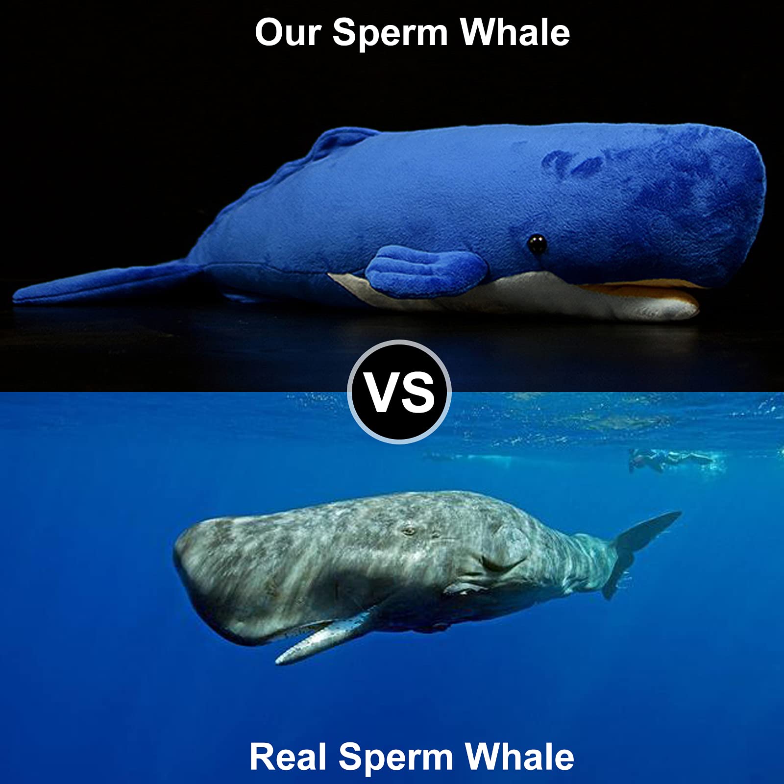 Realistic Sperm Whale Plush Toy, Blue Long Lifelike Sperm Whale Stuffed Toys