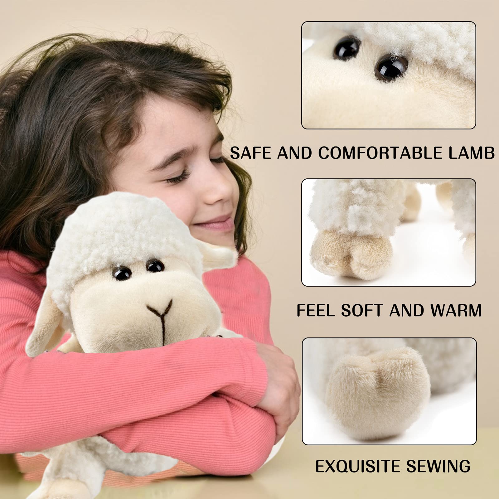 3 Pcs Stuffed Sheep Animals, 6.5 inch - 8.8 inch Cute Lamb Plush Toy as Gift for Your Kids (Sitting, Standing, Lying)