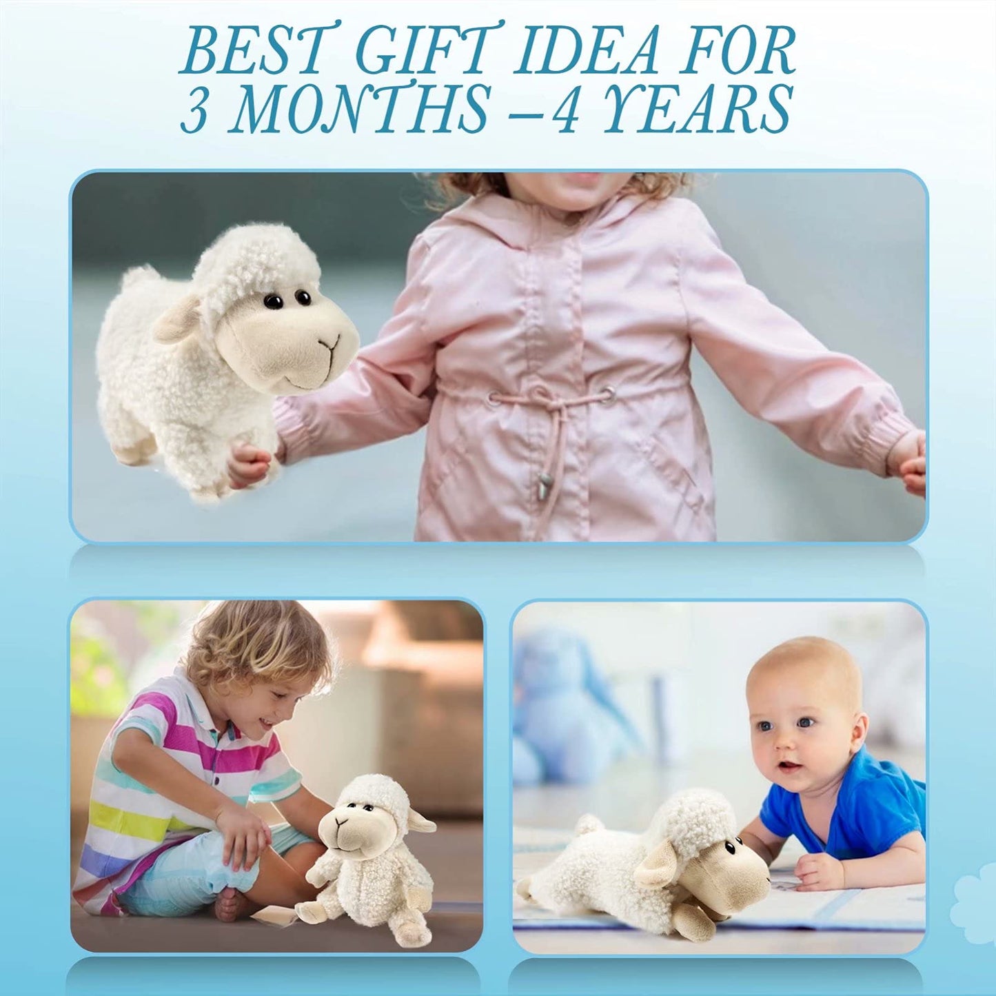 3 Pcs Stuffed Sheep Animals, 6.5 inch - 8.8 inch Cute Lamb Plush Toy as Gift for Your Kids (Sitting, Standing, Lying)