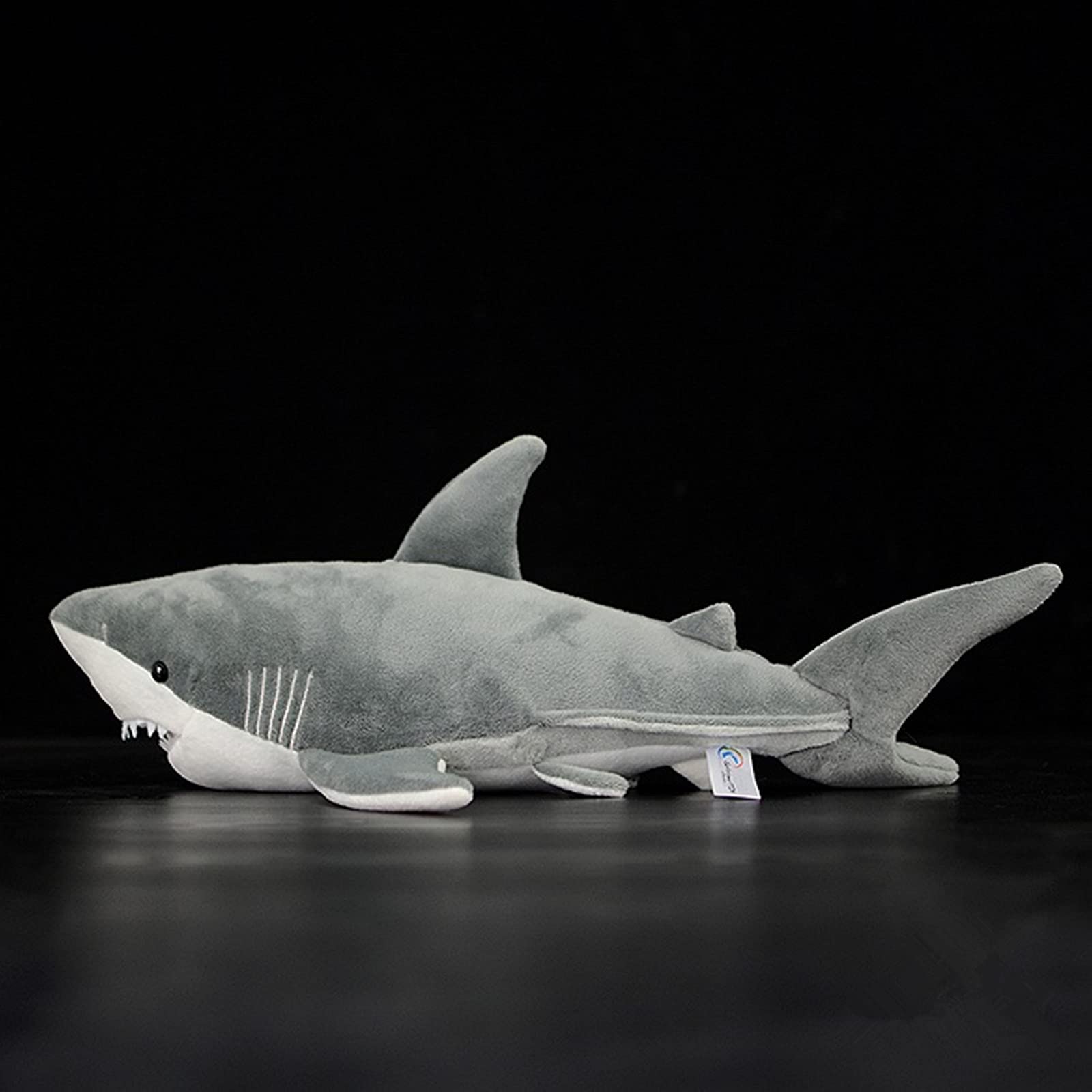 Simulation Great White Shark Plush Toy, Grey Lifelike Long Great White Shark Stuffed Toys