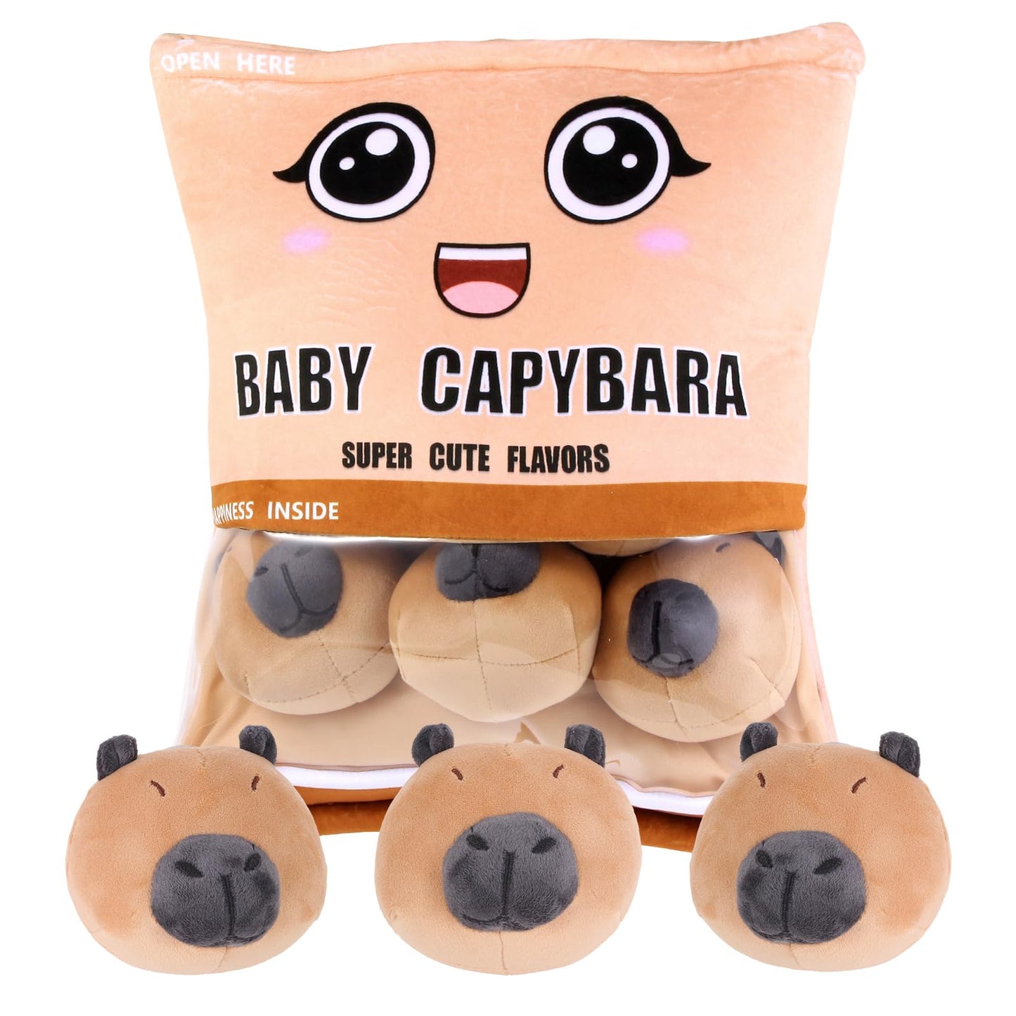 Capybara Snack Bag Plush Pillow, Removable Stuffed Animals with 6 Mini Capybara Stuffed Animals
