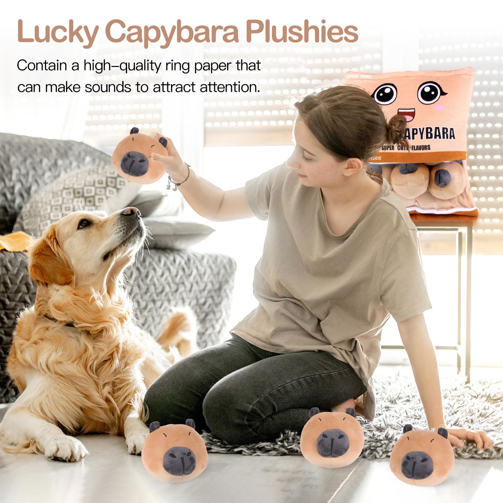 Capybara Snack Bag Plush Pillow, Removable Stuffed Animals with 6 Mini Capybara Stuffed Animals