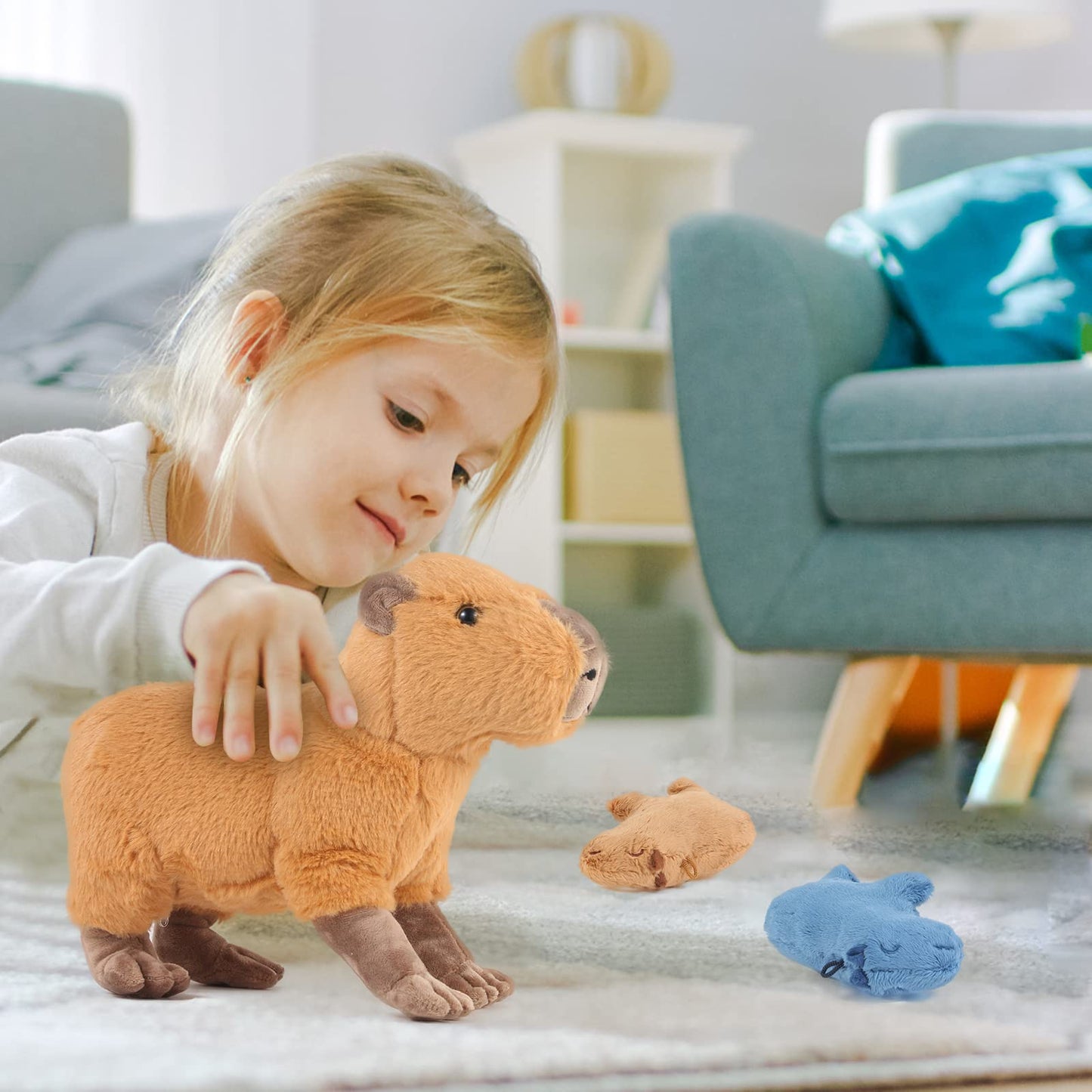 Capybara Plush with 2 Small Capybara Stuffed Animals, 3Piece Soft Capybara Stuffed Animals Zippers Playset, Capybara Mom with Babies