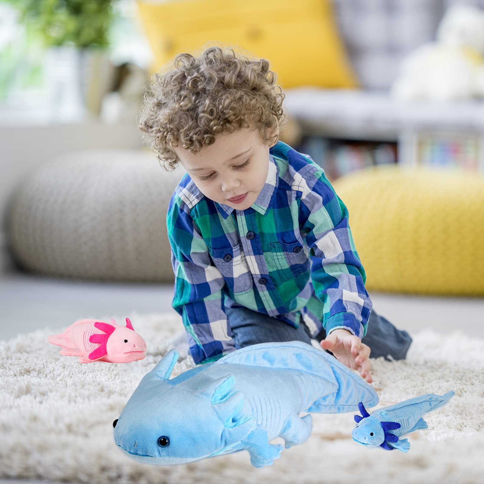 Axolotl Plush with 2 Small Axolotl Stuffed Animals, 3Piece Soft Axolotl Stuffed Animals Zippers Playset, Axolotl Mom with Babies, Unique Plushie Toys Model Dolls Collection for Kids