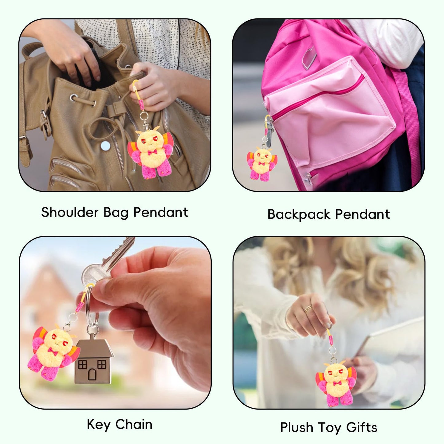Silk Moth Plush Keychain Toy, Cute Silk Moths Stuffed Animal Figure Keychain 6.5in, Cute Removable Plushie Figure as Gift for Your Friends