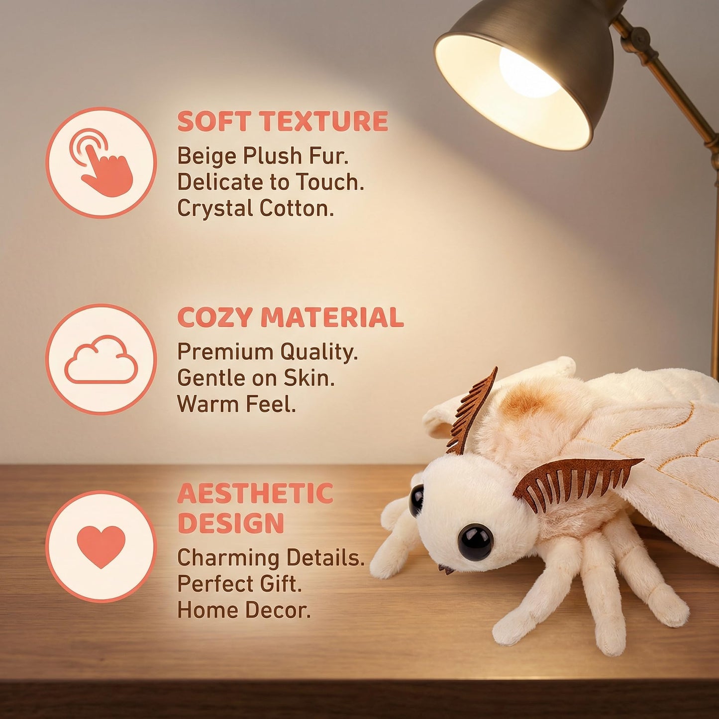 Little Silk Moth Plush Toy - Realistic Silk Moths Stuffed Animal Keychain Toys, Cute Plushie Figure as Gift for Your Friends