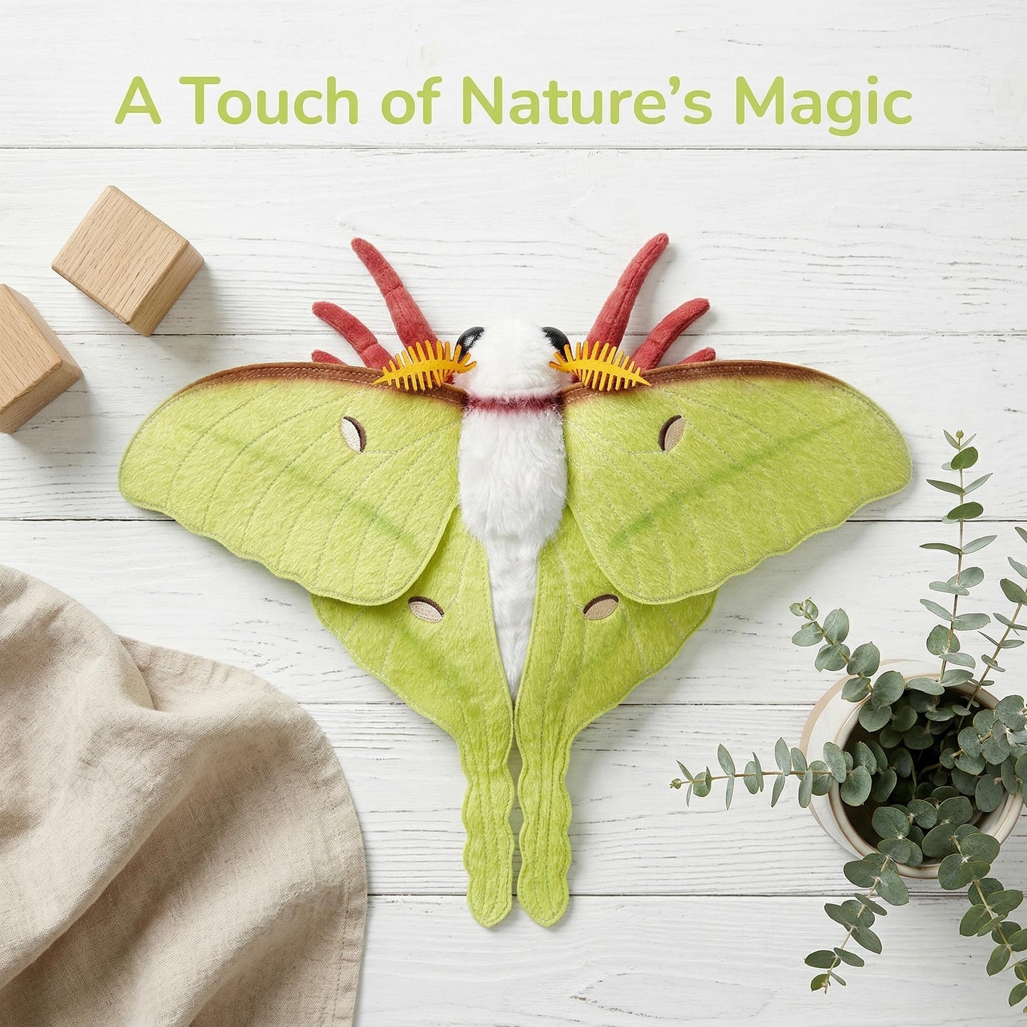 Luna Moth Stuffed Animal Plush Toy, Lifelike Stuffed Luna Moth Plushies Doll 11in, New Upgrade Portable Moths Model Plush Toy Gifts for Kids Adults
