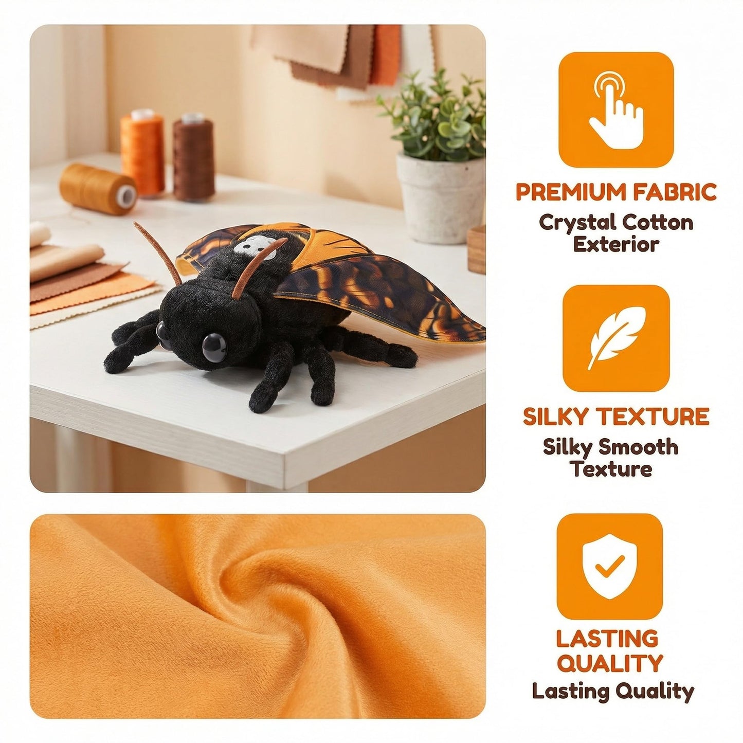 Little Silk Moth Plush Toy - Realistic Silk Moths Stuffed Animal Keychain Toys, Cute Plushie Figure as Gift for Your Friends