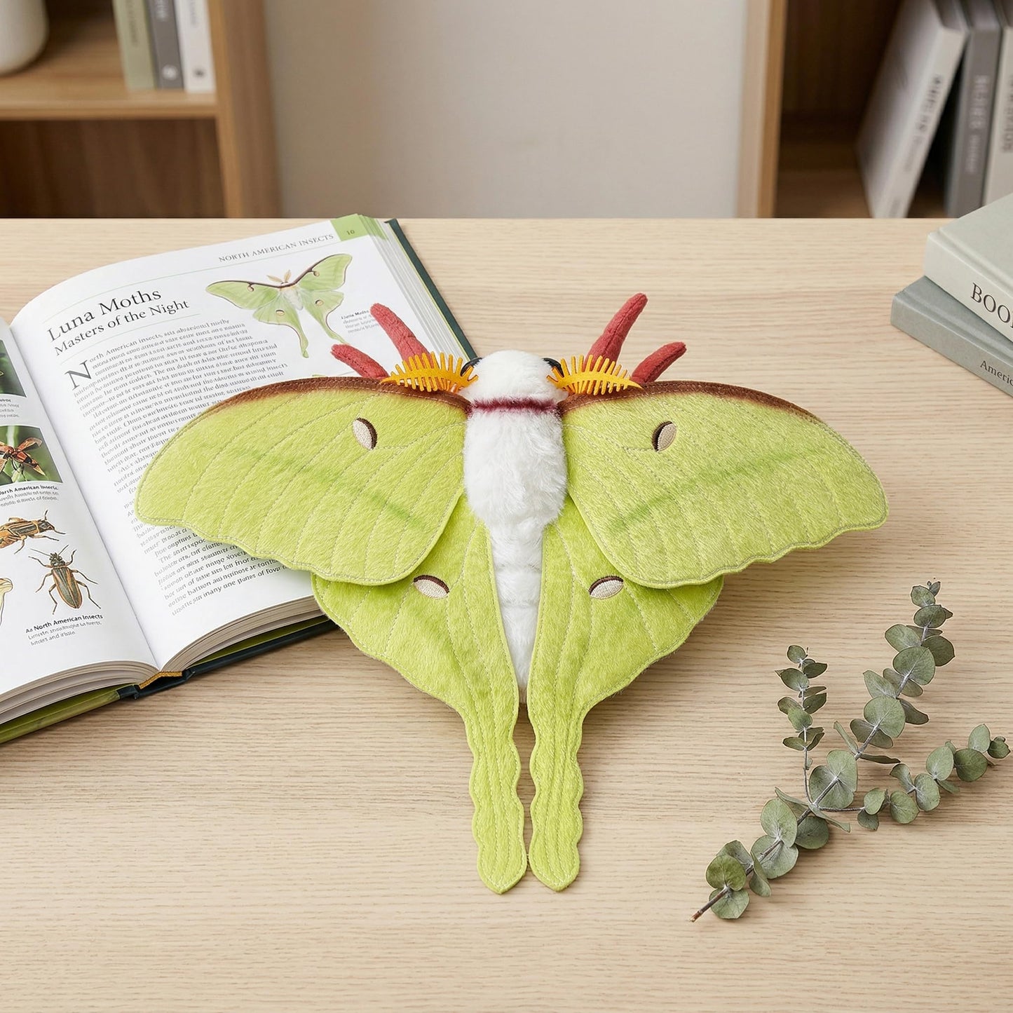 Luna Moth Stuffed Animal Plush Toy, Lifelike Stuffed Luna Moth Plushies Doll 11in, New Upgrade Portable Moths Model Plush Toy Gifts for Kids Adults