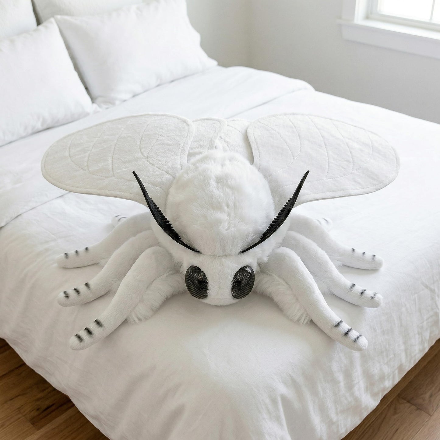 White Moth Stuffed Animal Plush Toy, Lifelike Stuffed White Moth Plushies Doll 11in, New Upgrade Portable Moths Model Plush Toy Gifts for Kids Adults