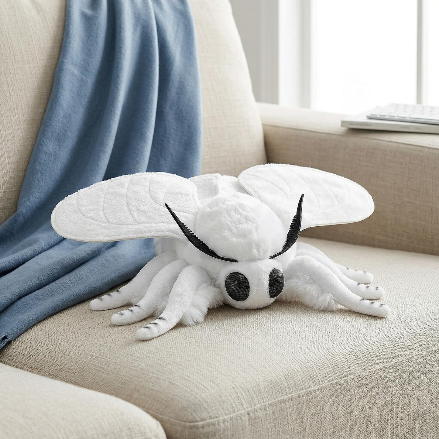 White Moth Stuffed Animal Plush Toy, Lifelike Stuffed White Moth Plushies Doll 11in, New Upgrade Portable Moths Model Plush Toy Gifts for Kids Adults