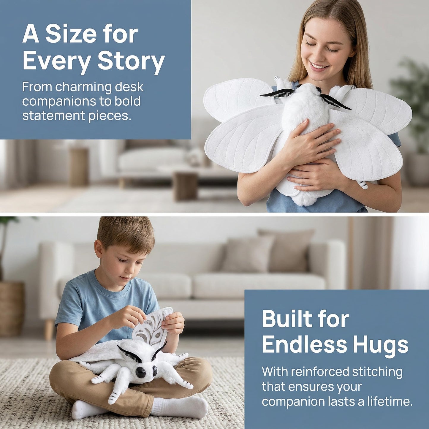 White Moth Stuffed Animal Plush Toy, Lifelike Stuffed White Moth Plushies Doll 11in, New Upgrade Portable Moths Model Plush Toy Gifts for Kids Adults