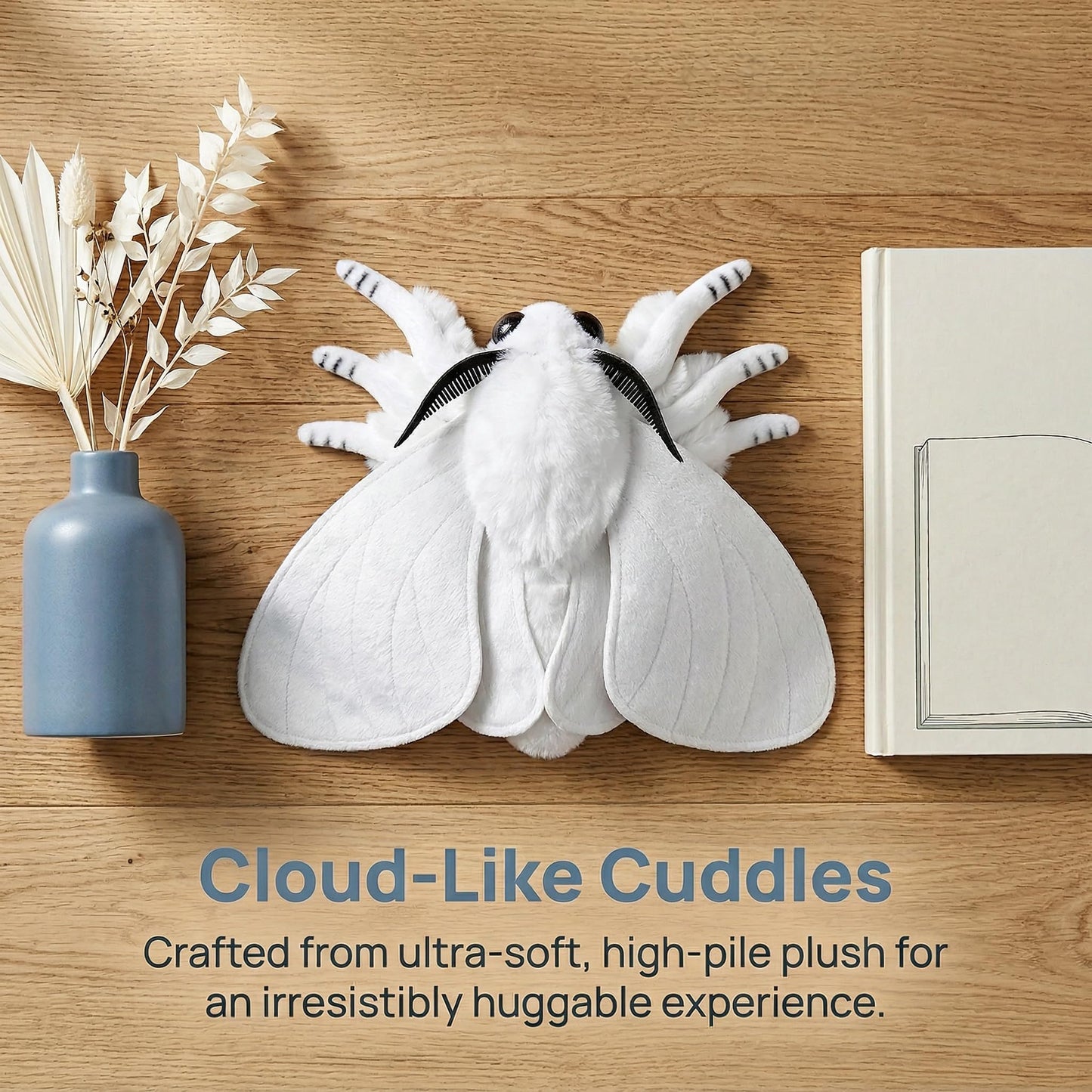 White Moth Stuffed Animal Plush Toy, Lifelike Stuffed White Moth Plushies Doll 11in, New Upgrade Portable Moths Model Plush Toy Gifts for Kids Adults