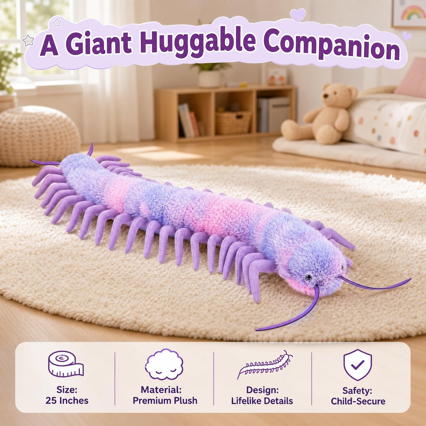Centipede Plush - Lifelike 24” Centipede Stuffed Animal, Realistic Blue Centipedes Arthropod Insect Plushie, Soft Crustaceans Animals Toys Model Dolls Gifts for Kids