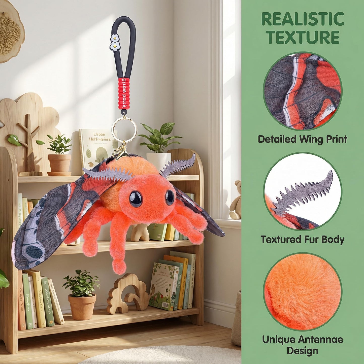 Little Silk Moth Plush Toy - Realistic Silk Moths Stuffed Animal Keychain Toys, Cute Plushie Figure as Gift for Your Friends