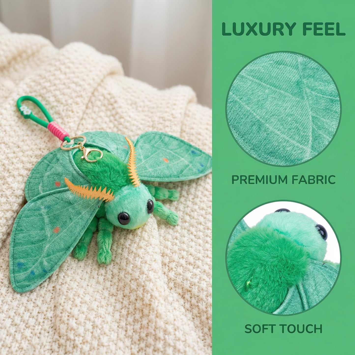 Little Silk Moth Plush Toy - Realistic Silk Moths Stuffed Animal Keychain Toys, Cute Plushie Figure as Gift for Your Friends