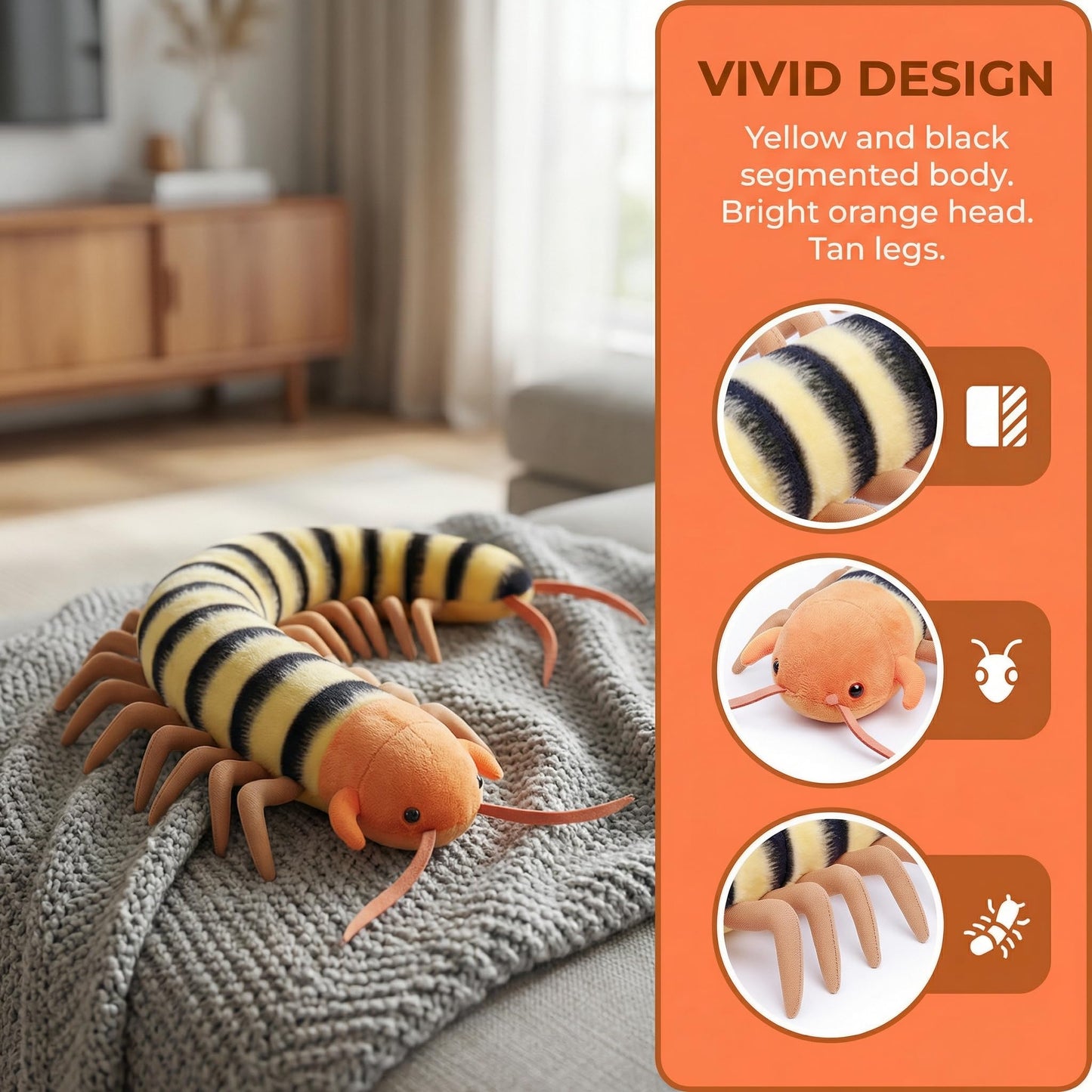 Centipede Plush - Lifelike 24” Centipede Stuffed Animal, Realistic Blue Centipedes Arthropod Insect Plushie, Soft Crustaceans Animals Toys Model Dolls Gifts for Kids