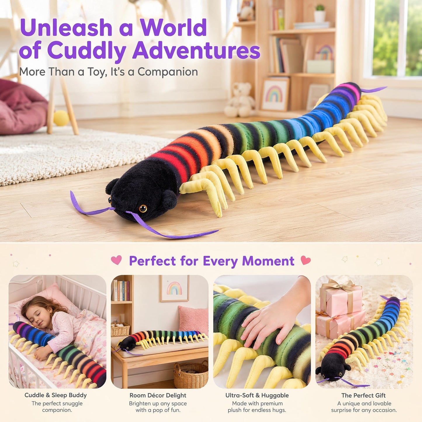 Centipede Plush - Lifelike 24” Centipede Stuffed Animal, Realistic Blue Centipedes Arthropod Insect Plushie, Soft Crustaceans Animals Toys Model Dolls Gifts for Kids
