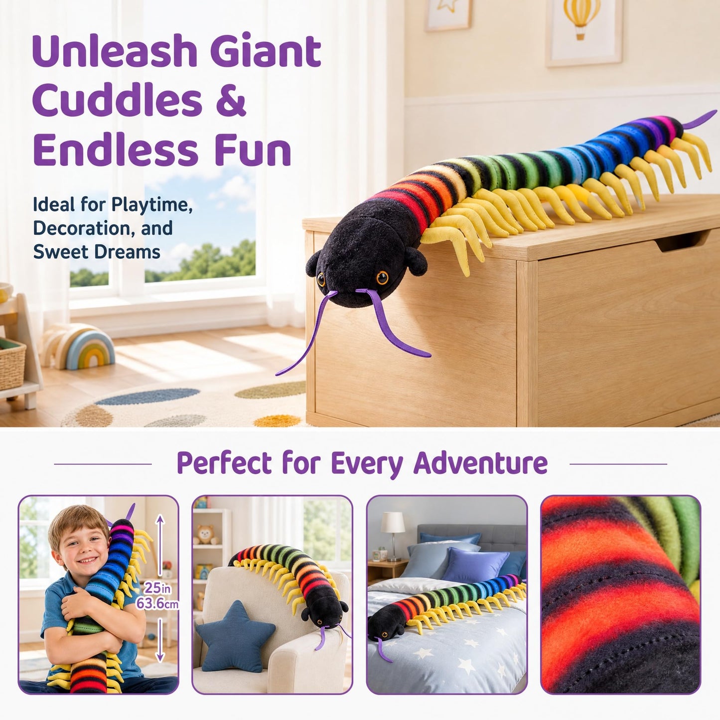 Centipede Plush - Lifelike 24” Centipede Stuffed Animal, Realistic Blue Centipedes Arthropod Insect Plushie, Soft Crustaceans Animals Toys Model Dolls Gifts for Kids