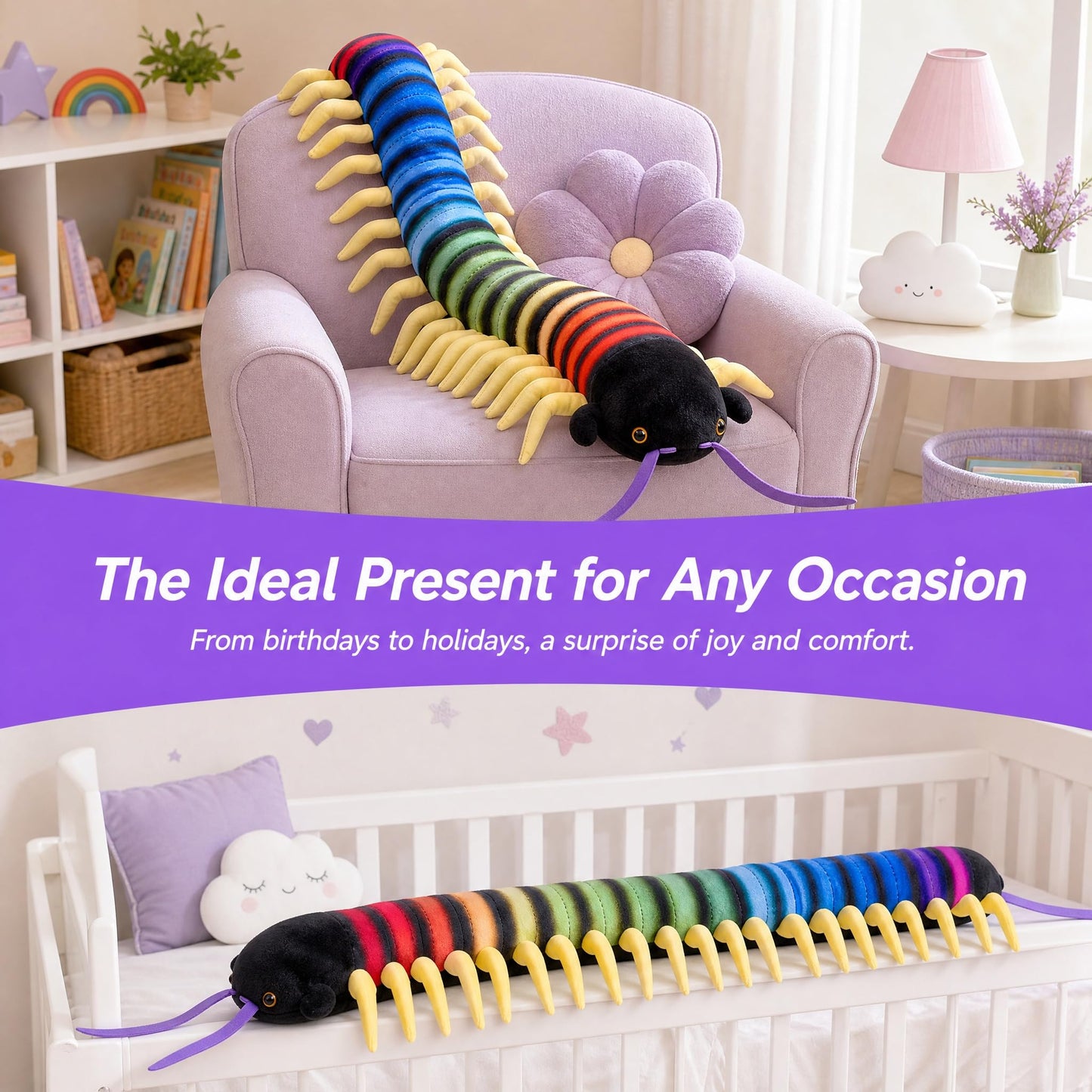 Centipede Plush - Lifelike 24” Centipede Stuffed Animal, Realistic Blue Centipedes Arthropod Insect Plushie, Soft Crustaceans Animals Toys Model Dolls Gifts for Kids