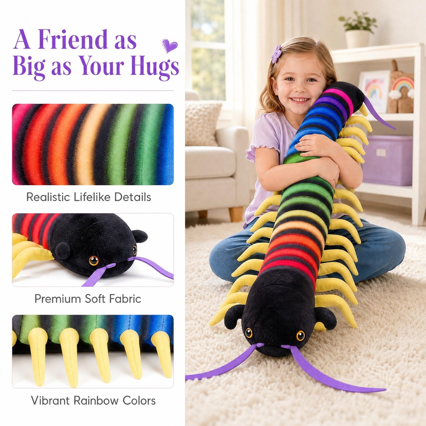 Centipede Plush - Lifelike 24” Centipede Stuffed Animal, Realistic Blue Centipedes Arthropod Insect Plushie, Soft Crustaceans Animals Toys Model Dolls Gifts for Kids