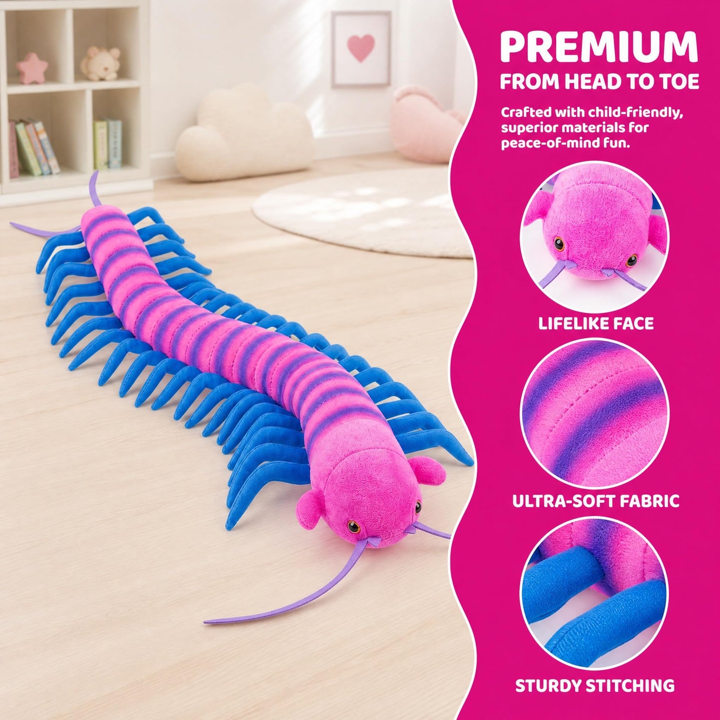 Centipede Plush - Lifelike 24” Centipede Stuffed Animal, Realistic Blue Centipedes Arthropod Insect Plushie, Soft Crustaceans Animals Toys Model Dolls Gifts for Kids