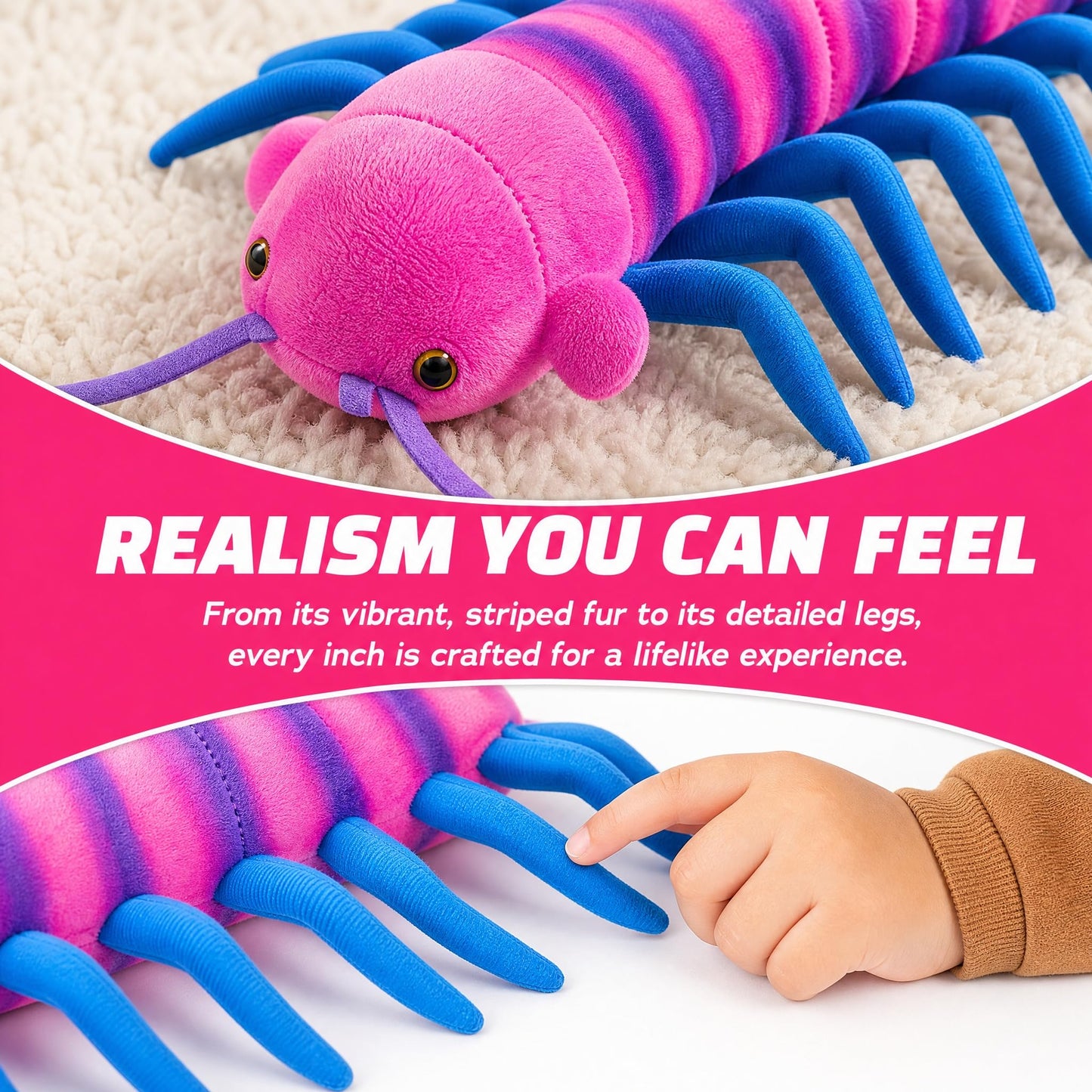 Centipede Plush - Lifelike 24” Centipede Stuffed Animal, Realistic Blue Centipedes Arthropod Insect Plushie, Soft Crustaceans Animals Toys Model Dolls Gifts for Kids