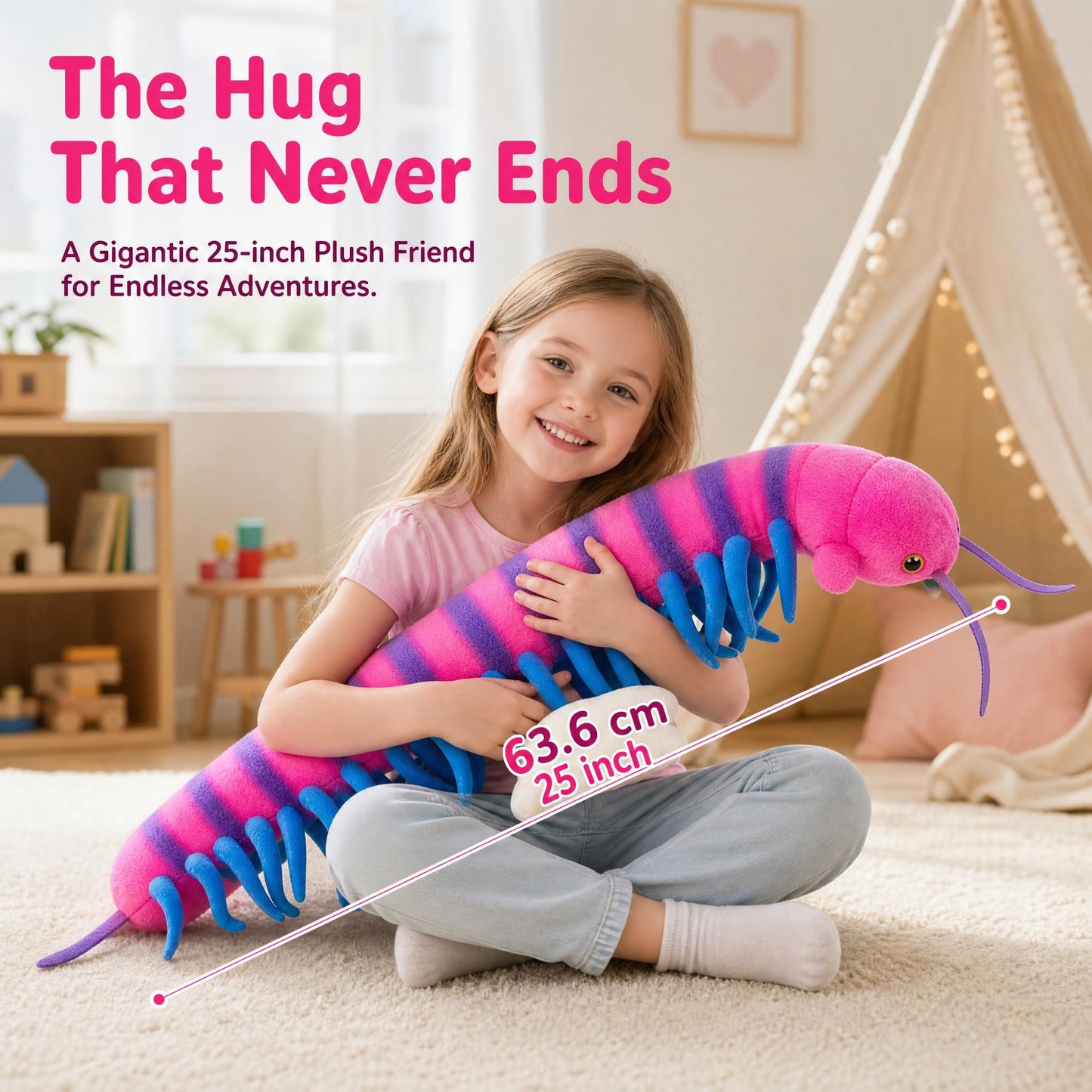 Centipede Plush - Lifelike 24” Centipede Stuffed Animal, Realistic Blue Centipedes Arthropod Insect Plushie, Soft Crustaceans Animals Toys Model Dolls Gifts for Kids