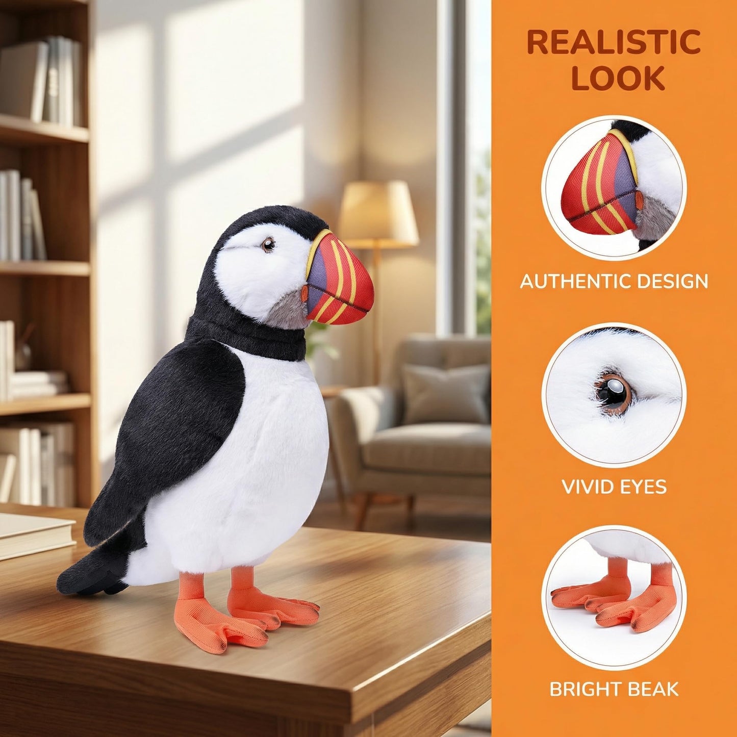 Puffin Plush Toy, Lifelike Puffin Stuffed Animals 11in, Soft Puffin Unique Plushie Toys Model Dolls Collection for Kids