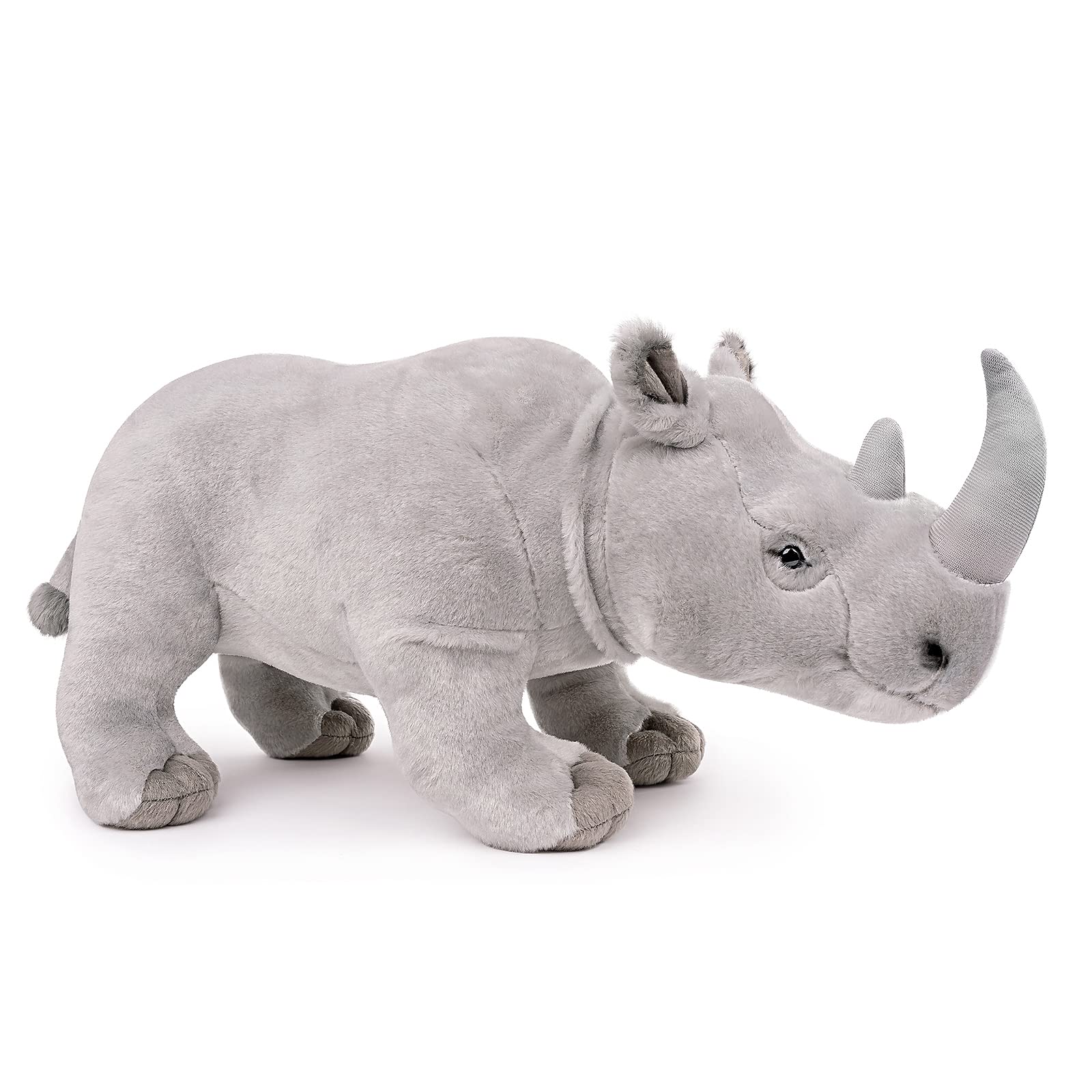 Rhino Plush, Realistic 17” White Rhino Stuffed Animal, Lifelike Standing Rhinoceros Weigted Toys, Simulation Soft Crawling Rhinoceros Zoo Toys, Unique Plushie Toys Model Dolls for Kids