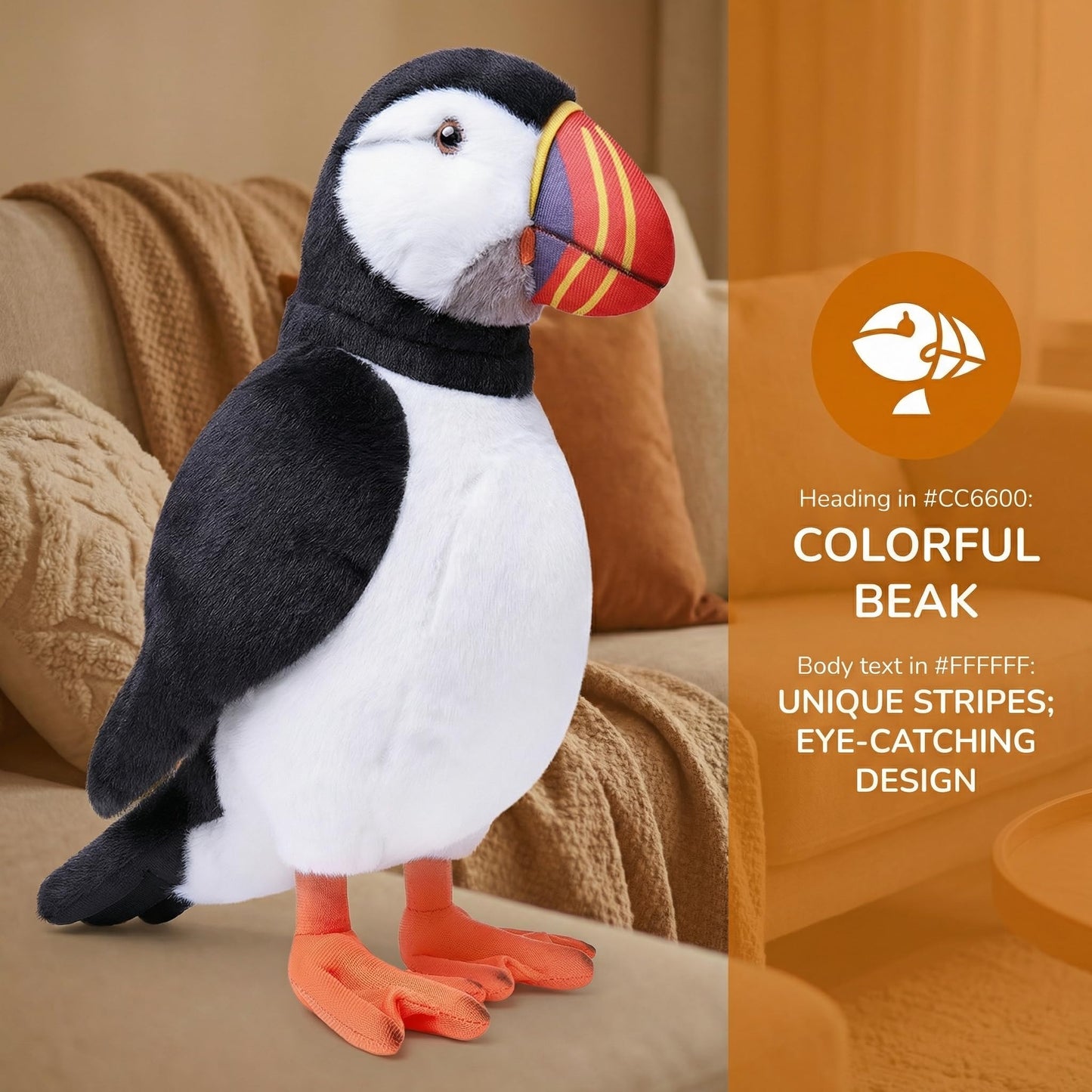 Puffin Plush Toy, Lifelike Puffin Stuffed Animals 11in, Soft Puffin Unique Plushie Toys Model Dolls Collection for Kids