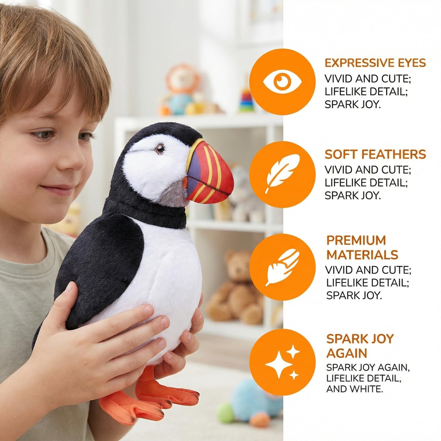 Puffin Plush Toy, Lifelike Puffin Stuffed Animals 11in, Soft Puffin Unique Plushie Toys Model Dolls Collection for Kids